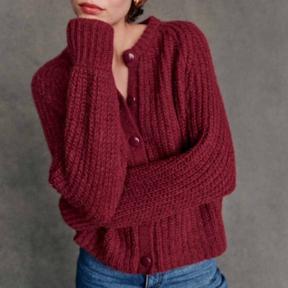 Sezane Burgundy Cardigan Sweater